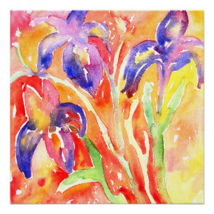 Póster Pintura de color de agua de flores de Iris