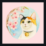 Póster Pintura de color de agua de gato calico japonés, a<br><div class="desc">Este es un ilustracion acuarela de un gato calico mirando hacia arriba y disfrutando de la flor del cerezo. "Hanami" es una tradición japonesa donde la gente celebra y fiesta bajo los cerezos en flor cuando están en plena floración. Diseño bonito para los amantes del gato.</div>