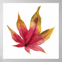Pintura de color de agua de hojas de arce de otoño
