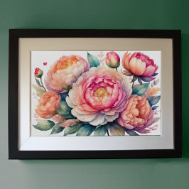 Póster Pintura de color de agua de Peonies IX