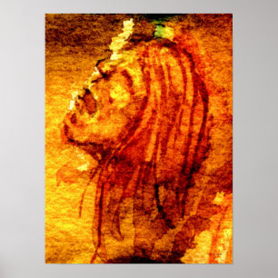 Póster Pintura de color de agua de tristeza naranja