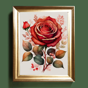 Póster Pintura de color de agua de un rojo Rosa