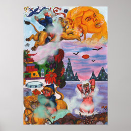 Póster Pintura de color de agua Fantasía Eros montando Li