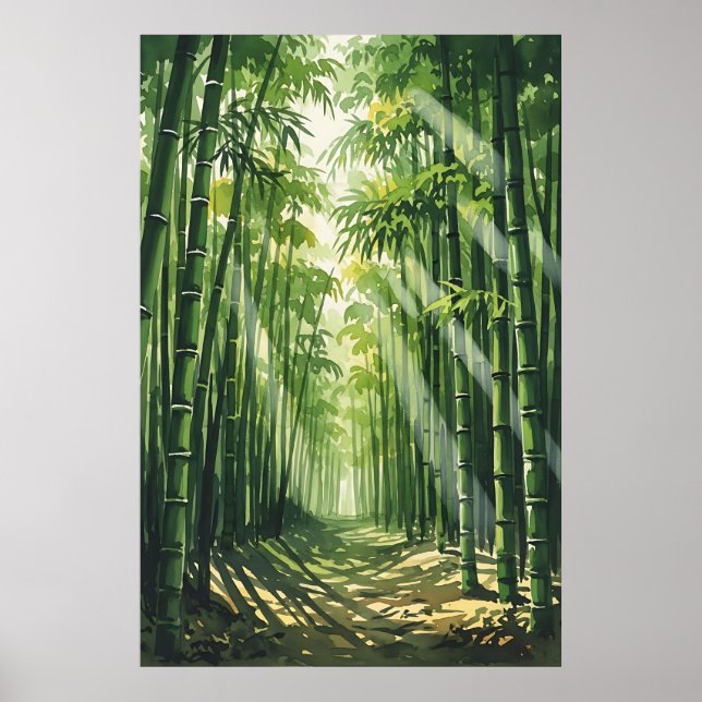 Póster Pintura de color de agua Feng Shui Bamboo (Frente)