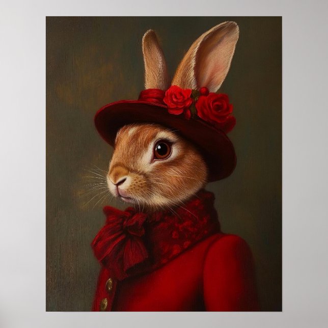 Póster Pintura de conejo real, animal vestido con traje r (Frente)