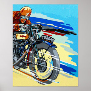 Póster Pintura de corredor de motocicletas retro