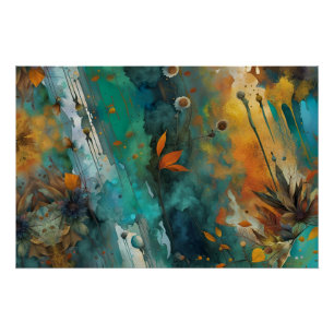 Póster Pintura de cosecha de otoño Verde azulada Rust Gol