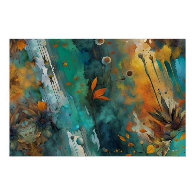 Póster Pintura de cosecha de otoño Verde azulada Rust Gol (Anverso)