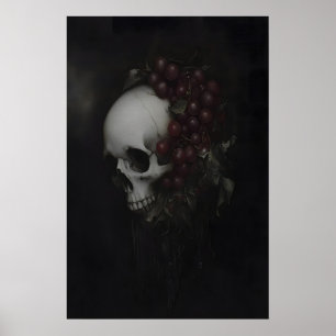Póster Pintura de cráneo gótico oscuro Vanitas Bodegón