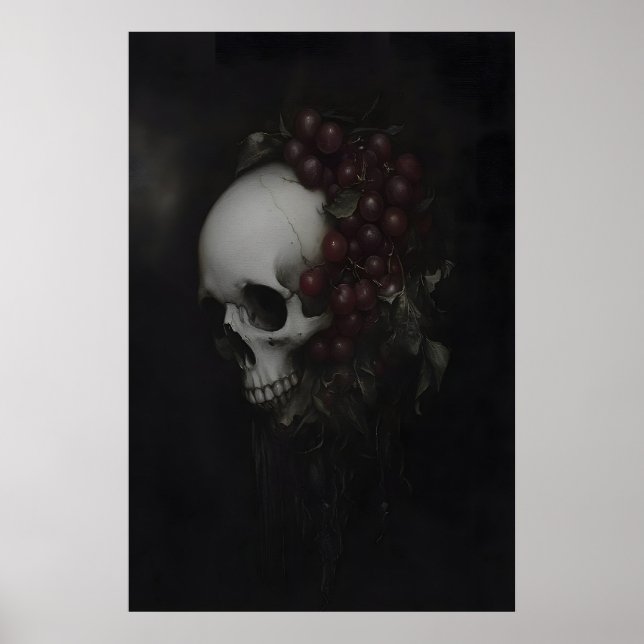 Póster Pintura de cráneo gótico oscuro Vanitas Bodegón (Frente)