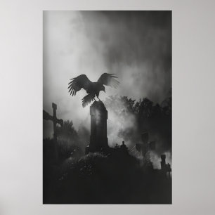 Póster Pintura de cuervo en lápida del cementerio de Mood