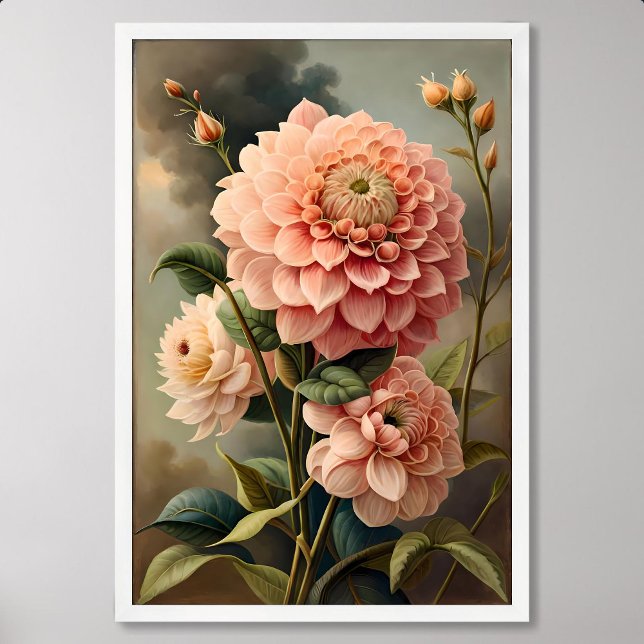 Póster Pintura de Dahlia: flor floreciente al estilo clás (Dahlia Painting: flower Blossom in Classic Style)