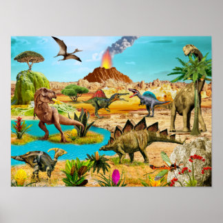 Póster Pintura de dinosaurios imprimida para la pared de