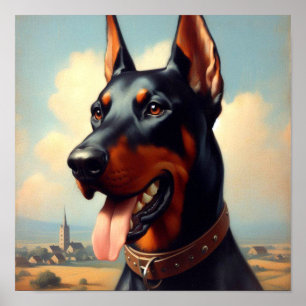 Póster Pintura de Doberman Vintage