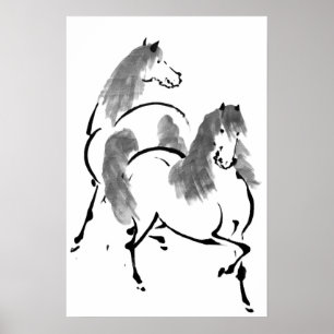 Póster Pintura de dos caballos