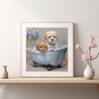 Póster Pintura de dos perros en la bañera