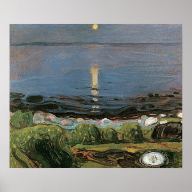 Póster Pintura de Edvard Munch, noche de verano junto a l (Frente)