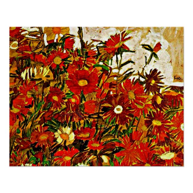 Póster Pintura de Egon Schiele, Campo de flores (Anverso)