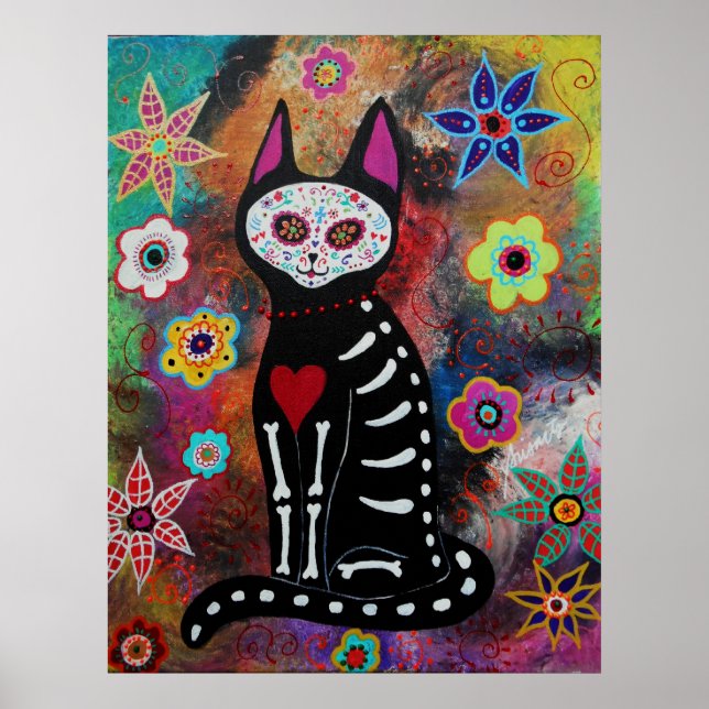 Póster Pintura de El gato Dia de los Muertos (Frente)