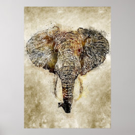 Póster Pintura de elefante en tonos marrones