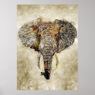 Póster Pintura de elefante en tonos marrones