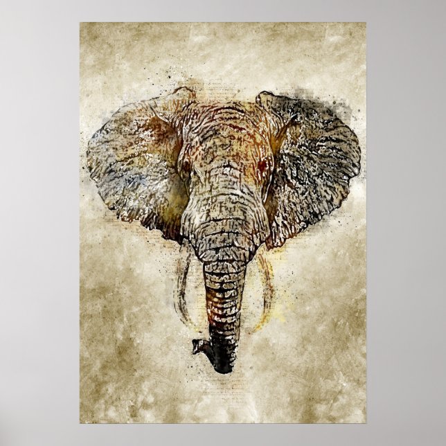 Póster Pintura de elefante en tonos marrones (Frente)