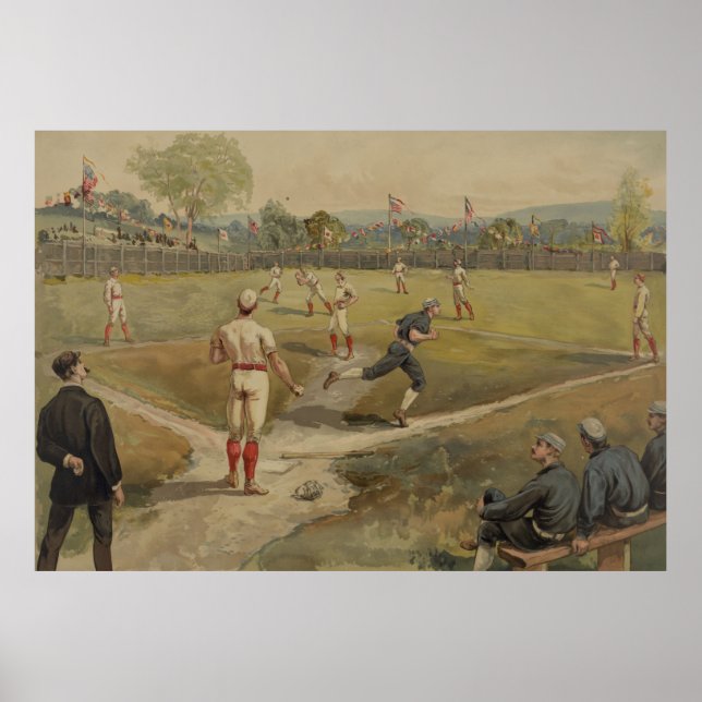Póster Pintura de época de un partido de béisbol (1887) (Frente)