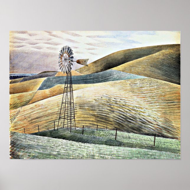 Póster Pintura de Eric Ravilious, molino de viento (Frente)