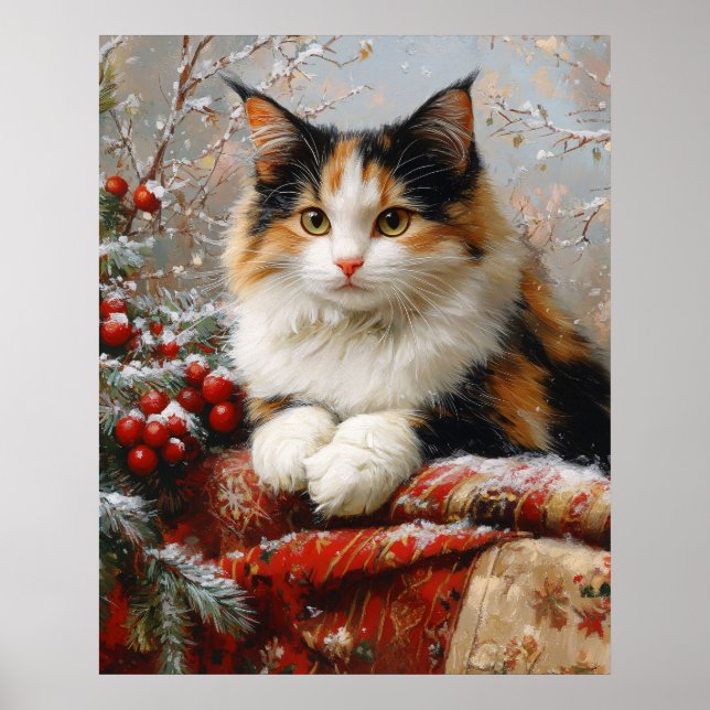 Póster Pintura de escena de invierno de Calico Cat (Frente)