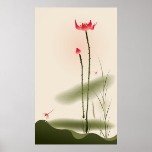 Póster pintura de estilo oriental, alto Lotus