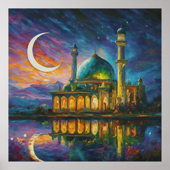 Póster Pintura de estrellas de media luna de la mezquita  (Frente)