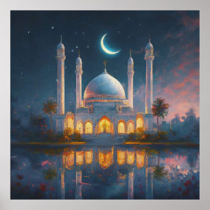 Póster Pintura de estrellas de media luna de la mezquita 
