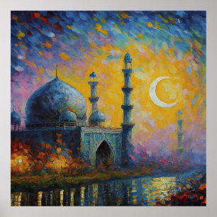 Póster Pintura de estrellas de media luna de la mezquita 