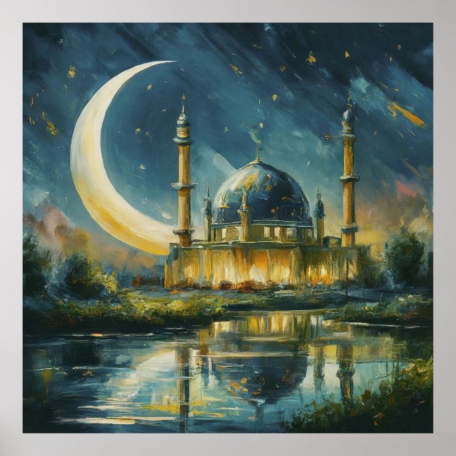 Póster Pintura de estrellas de media luna de la mezquita  (Frente)