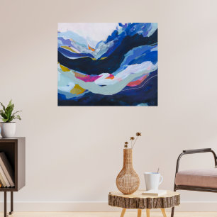 Póster Pintura de expresión abstracta azul moderna