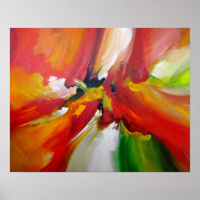 Póster Pintura de expresionismo verde amarillo rojo abstr (Frente)