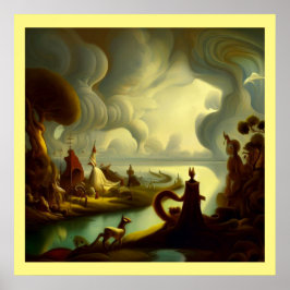 Póster Pintura de fantasía 6 - Paisaje de aldea