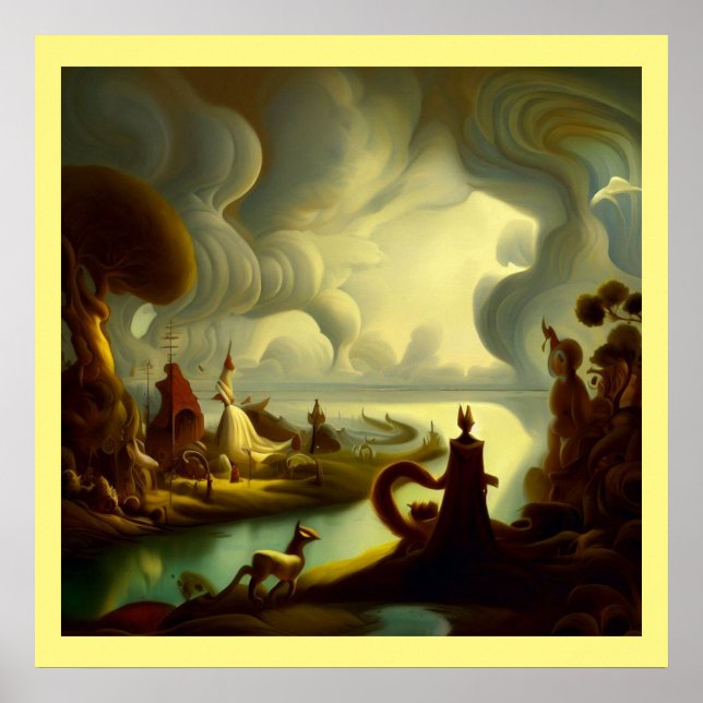 Póster Pintura de fantasía 6 - Paisaje de aldea (Frente)