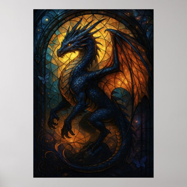 Póster Pintura de fantasía de Dragon de vidrio templado (Frente)