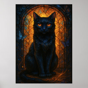 Póster Pintura de fantasía de Gato Negro de Cristal Manch
