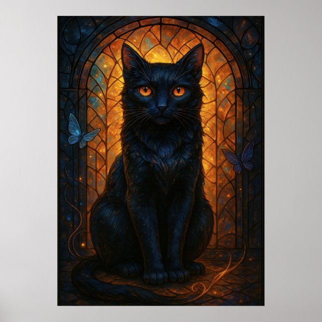 Póster Pintura de fantasía de Gato Negro de Cristal Manch (Frente)