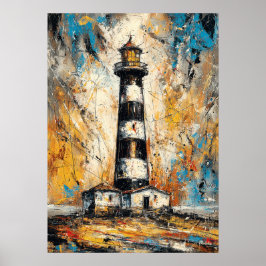 Póster Pintura de faro expresionista abstracto costero