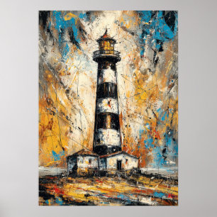 Póster Pintura de faro expresionista abstracto costero