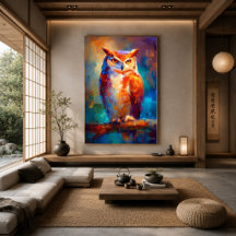 Pintura de fauna silvestre de búho impresionista c