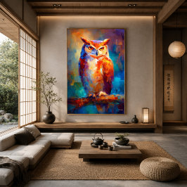 Póster Pintura de fauna silvestre de búho impresionista c