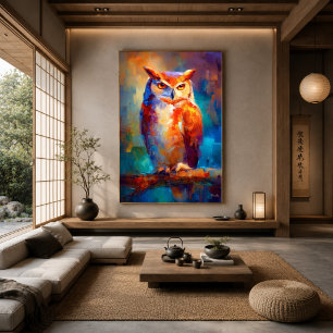 Póster Pintura de fauna silvestre de búho impresionista c