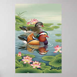 Póster Pintura de Feng Shui de los Ducks de Mandarin - Am