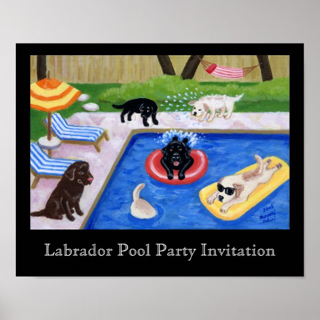 Póster Pintura de Fiesta de billar de Labradors (Frente)