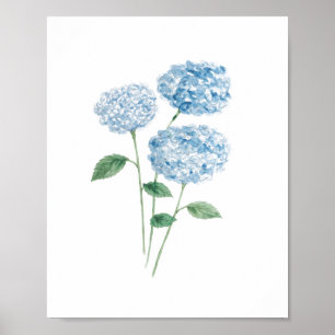 Póster Pintura de Flor de Hortensia Azul Playa