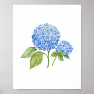 Póster Pintura de Flor de Hortensia Azul Playa